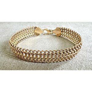 Vintage 14K GOLD 1/2" Wide MESH LINK BRACELET 7.5" Fancy Italy 10.4g - Perfect